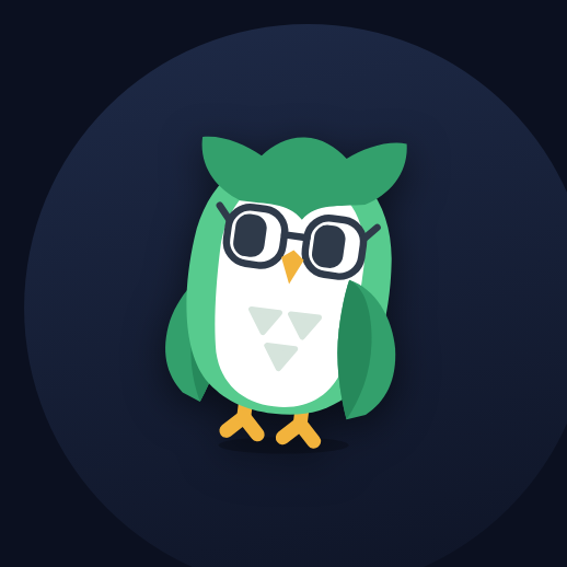 Owl, the channel's character — a small owl in round glasses